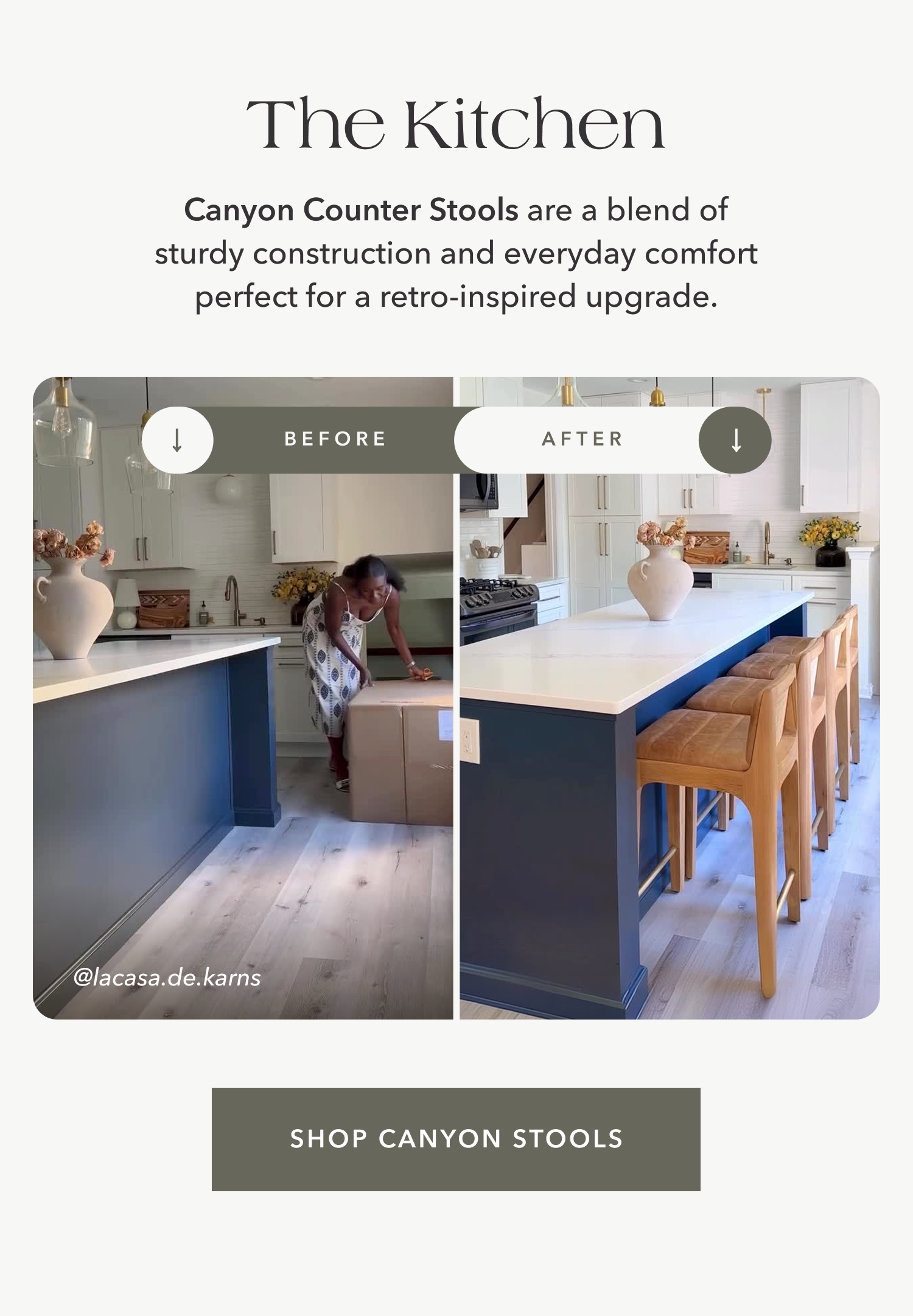 The Kitchen Canyon Counter Stools are a blend of sturdy construction and everyday comfort perfect for a retro-inspired upgrade.
