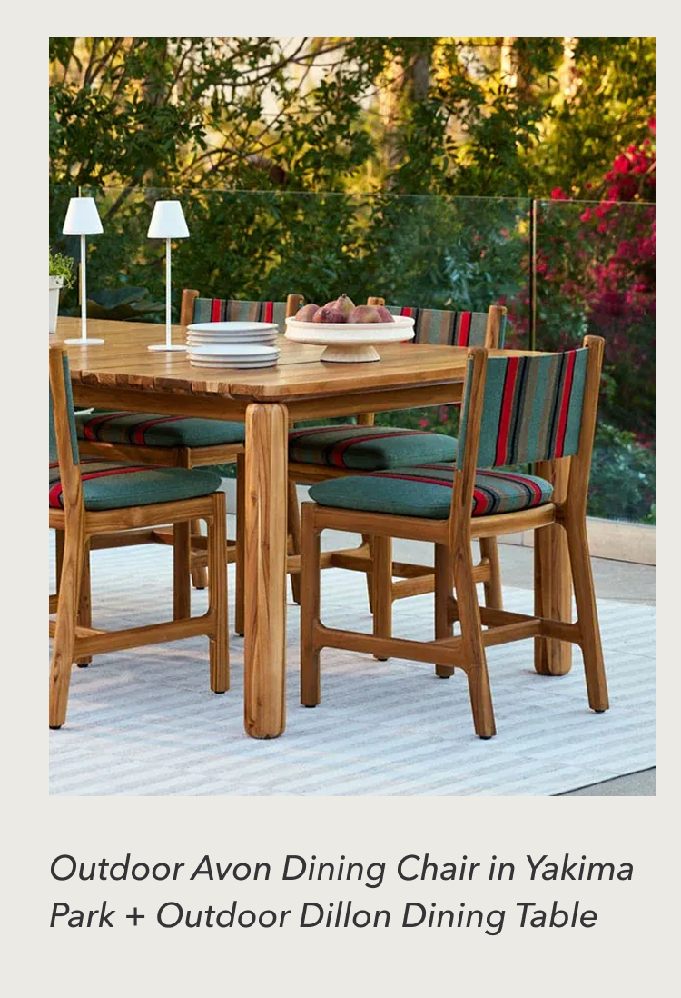Outdoor Avon Dining Chair in Yakima Park + Outdoor Dillon Dining Table
