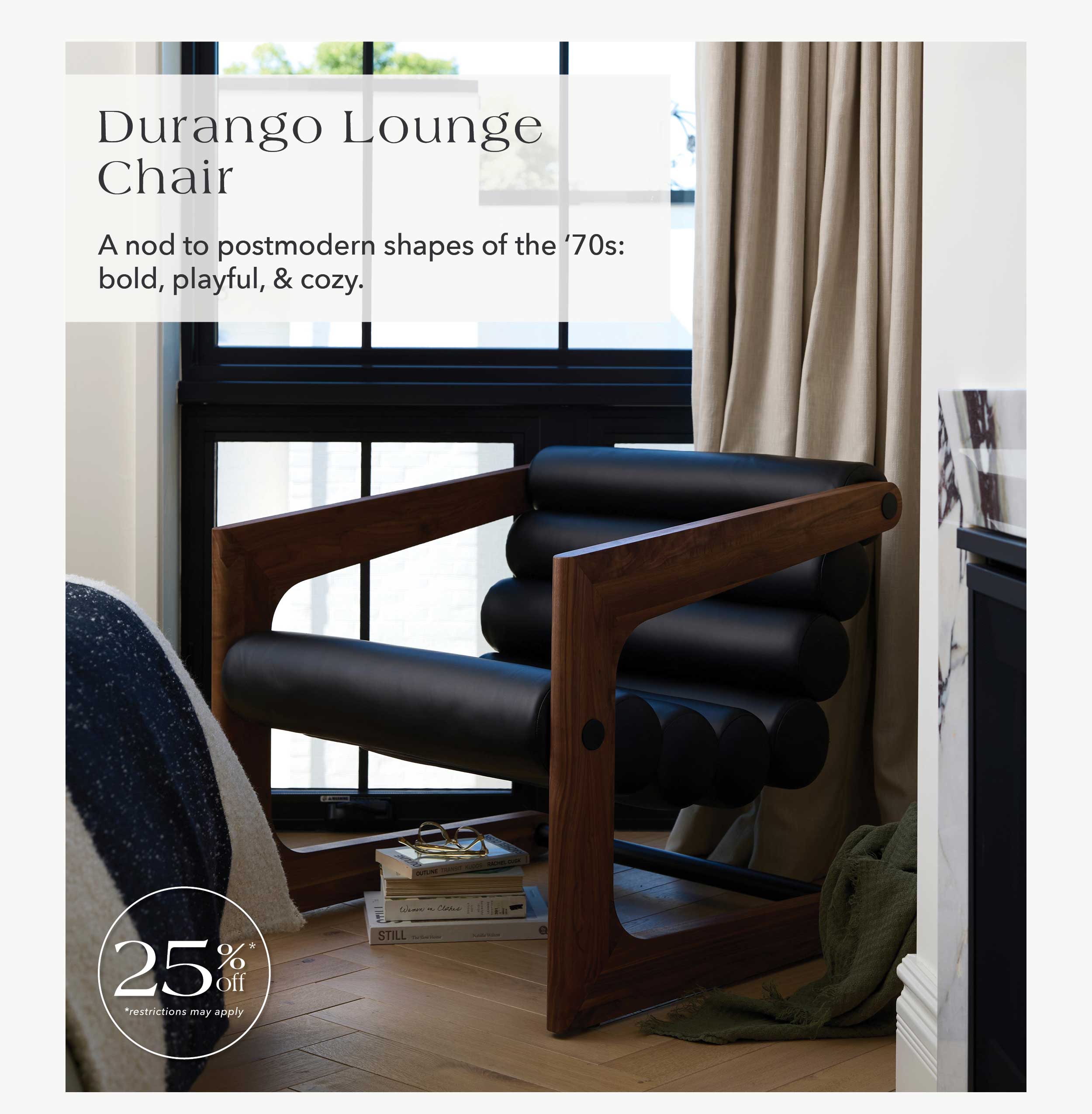 Durango Lounge Chair - A nod to postmodern shapes of the '70s: bold, playful, & cozy. 