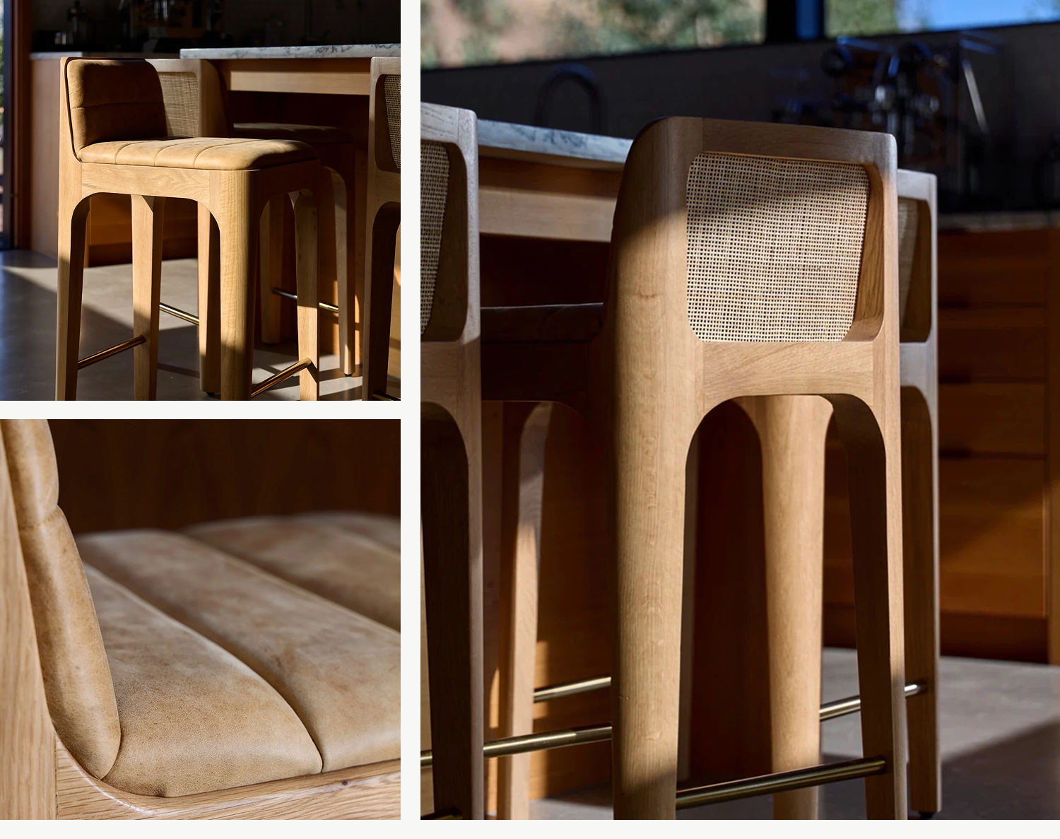 Image of Canyon Counter Stools in Sunflower Leather and White Oak