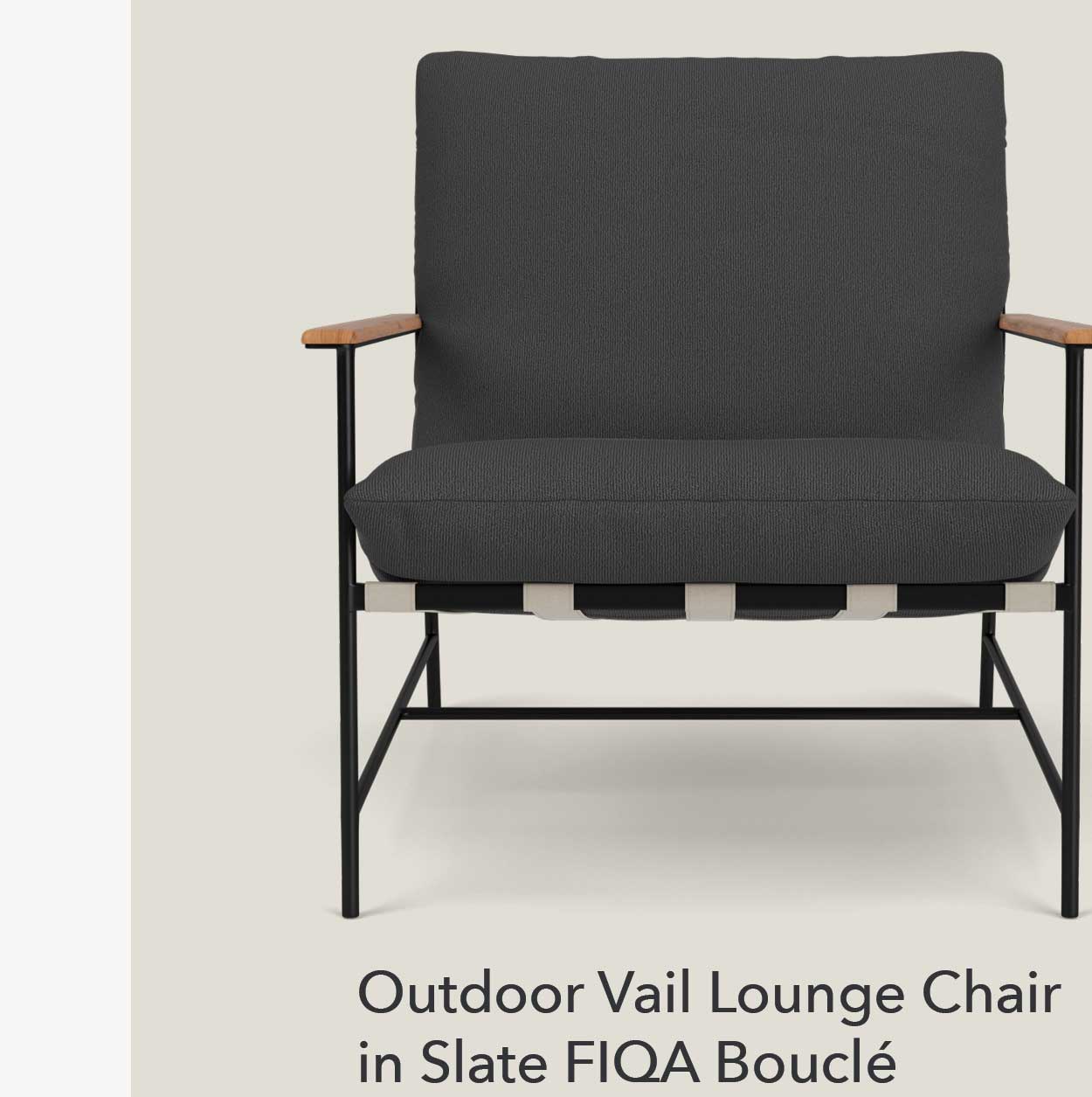 Outdoor Vail Lounge Chair in Slate FIQA Boucle 