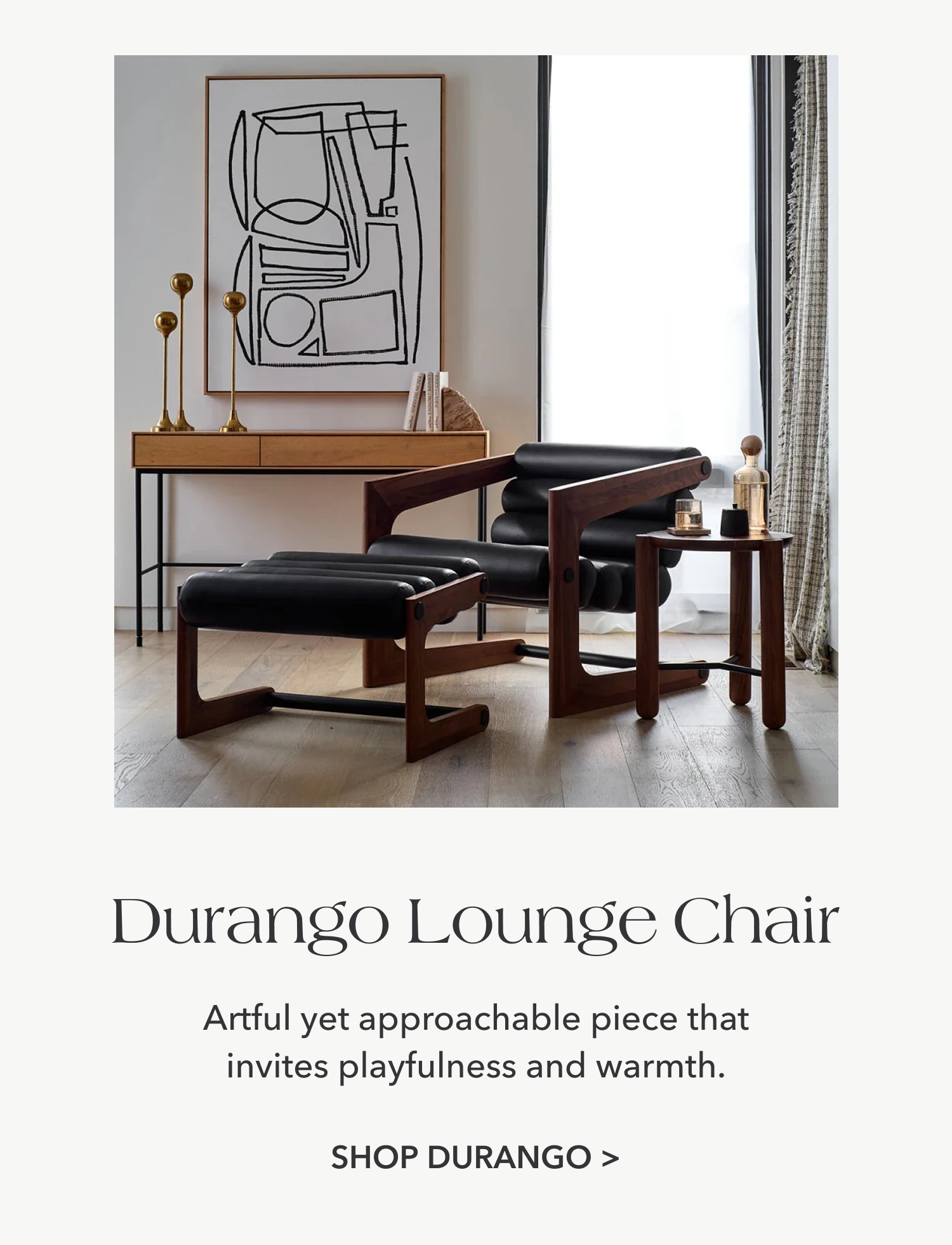 Durango Lounge Chair — Artful yet approachable piece that invites playfulness and warmth.