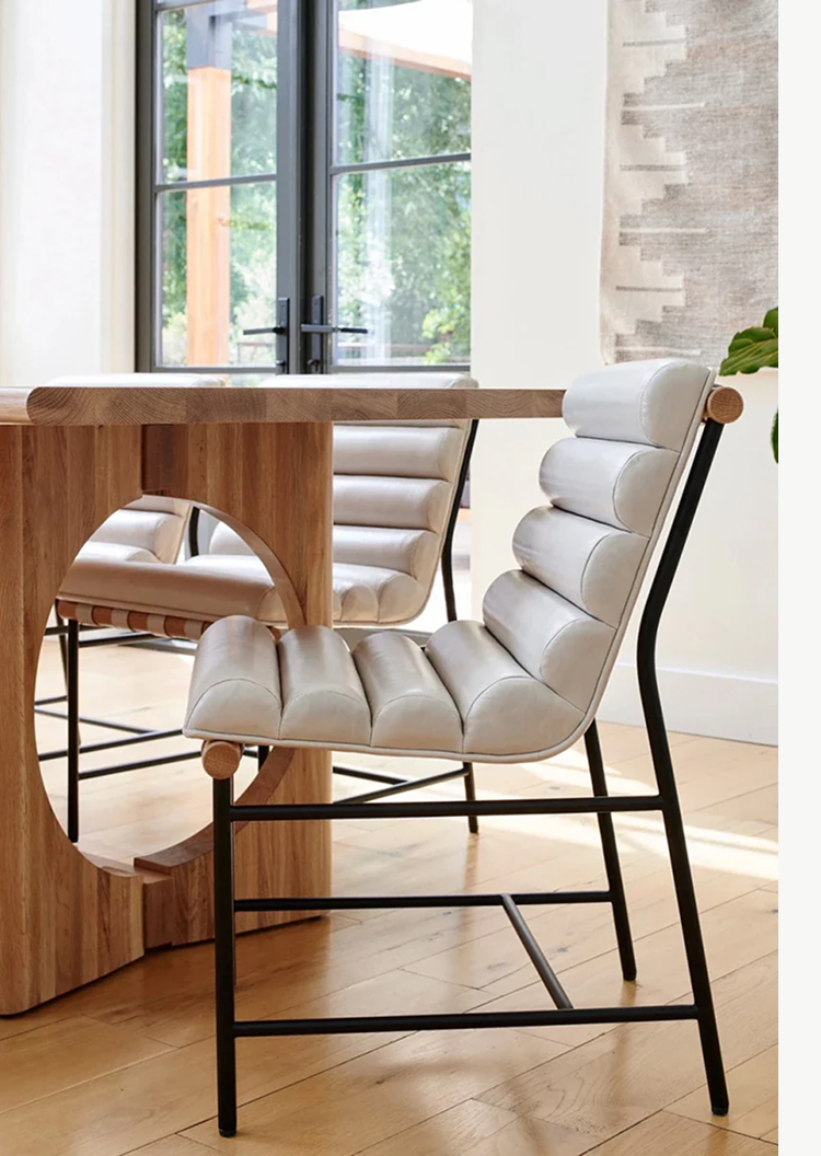 The Vail Dining Chair in Pearl Leather and White Oak