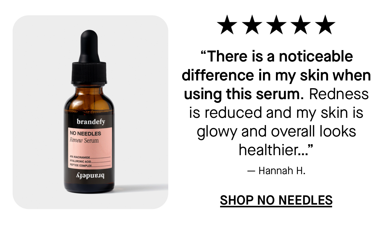 Shop No Needles. “There is a noticeable difference in my skin when using this serum. Redness is reduced and my skin is glowy and overall looks healthier…”  Shop No Needles. “There is a noticeable difference in my skin when using this serum. Redness is reduced and my skin is glowy and overall looks healthier…”