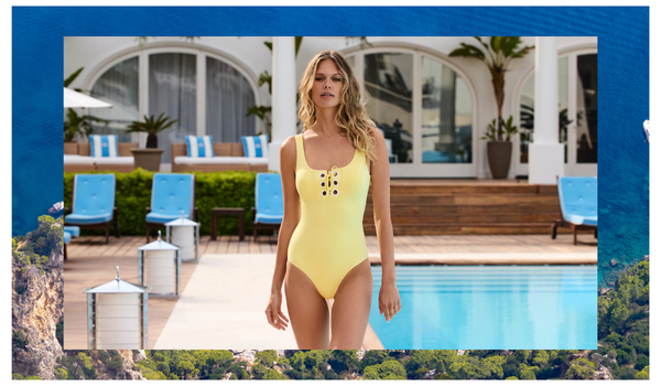 Model wears London Yellow Swimsuit