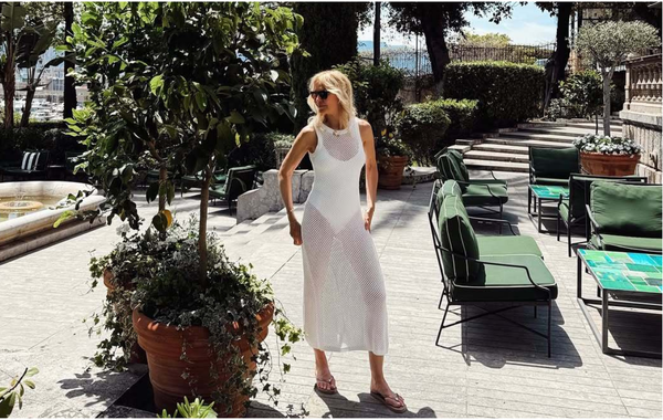 Melissa Odabash wears the Callie White Knit Dress