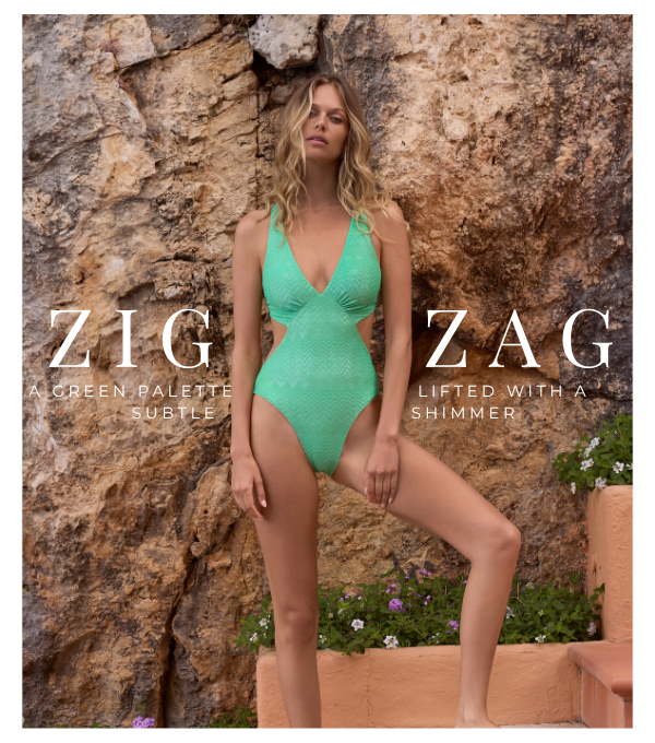 Zigzag: Messina Green zigzag swimsuit
