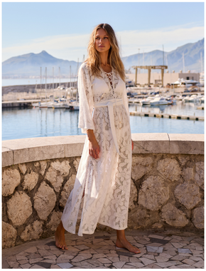 Nina White Flowers Kaftan