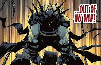 Batman comic panel with the words “Out of my way!”