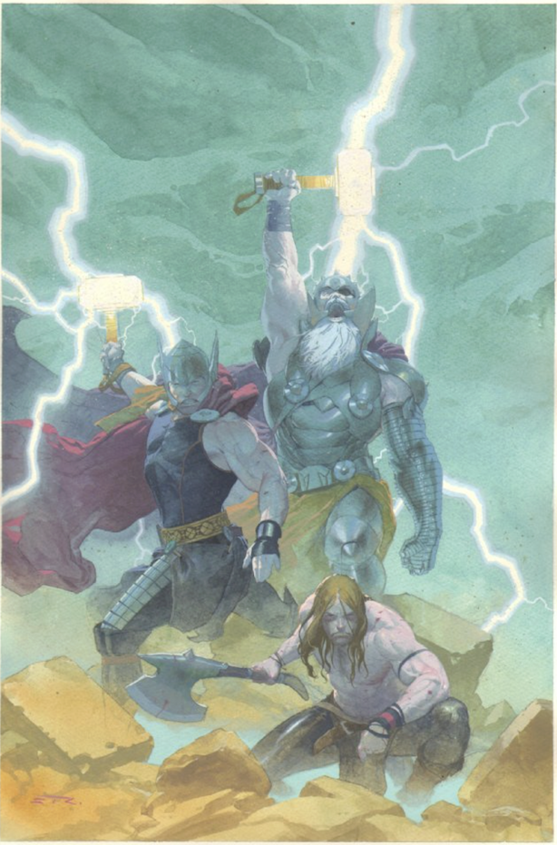 Thor comic art with lightning