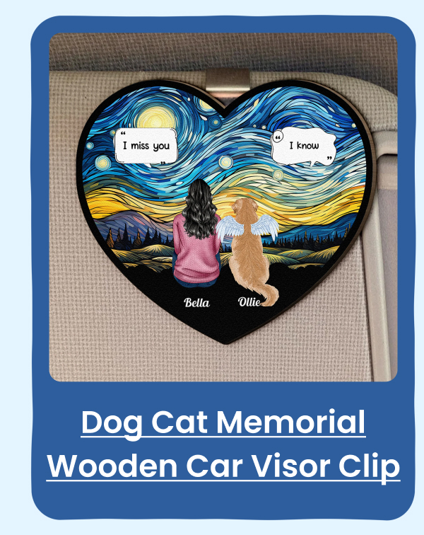 Dog Memorial, Cat Memorial Wooden Car Visor Clip