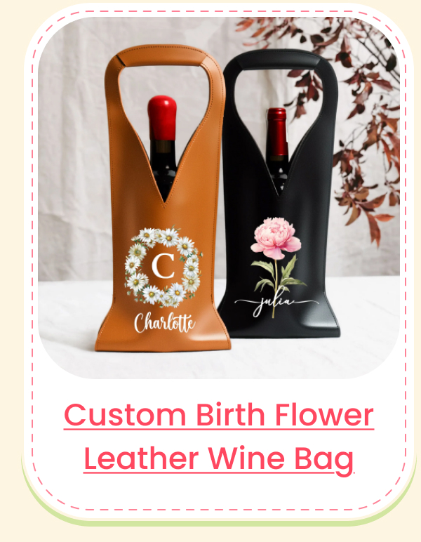 Custom Birth Flower & Name Leather Wine Bag