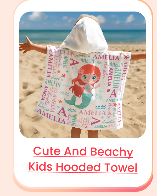 Cute And Beachy Custom Name Kids Hooded Towel