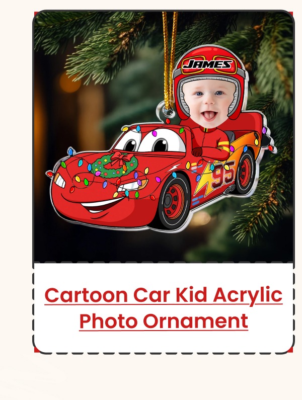 Cartoon Car Kid Christmas Acrylic Photo Ornament