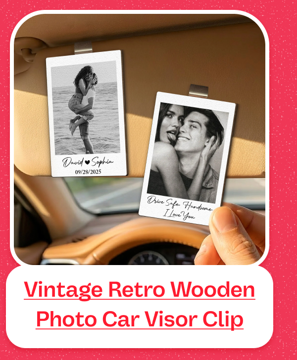 Custom Vintage Retro Couple Photo Wooden Photo Car Visor Clip