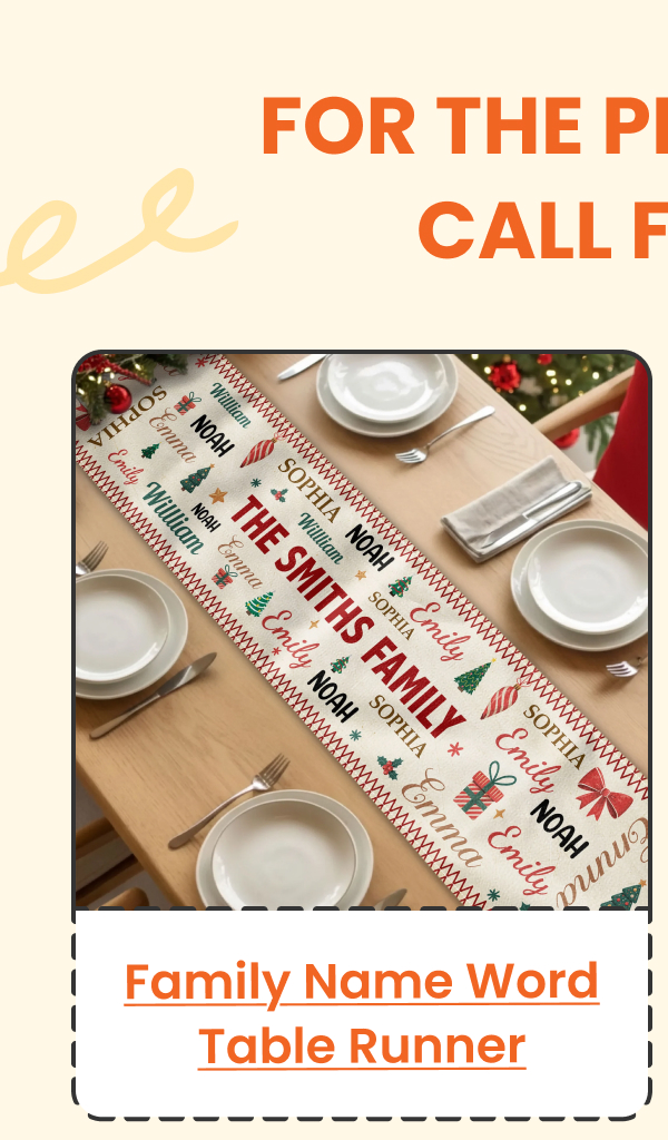 Family Name Word Christmas Theme Table Runner