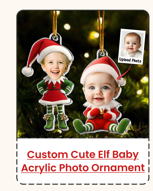 Custom Cute Elf Baby Kid Face Acrylic Photo Ornament