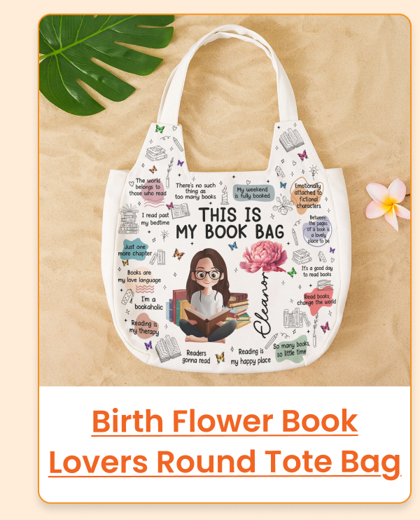 Birth Flower Book Lovers Round Tote Bag