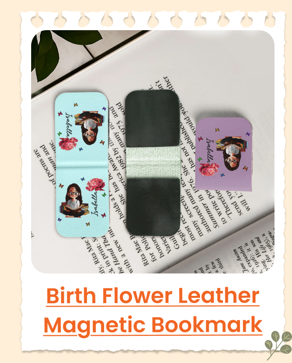 Birth Flower Book Lovers Leather Magnetic Bookmark