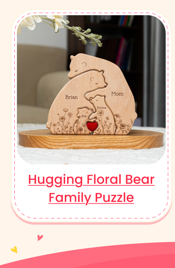 Hugging Floral Version Wooden Bear Family Puzzle