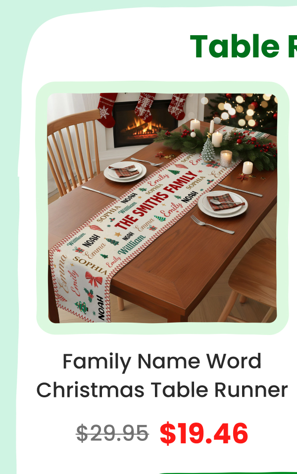 Family Name Word Christmas Theme Table Runner