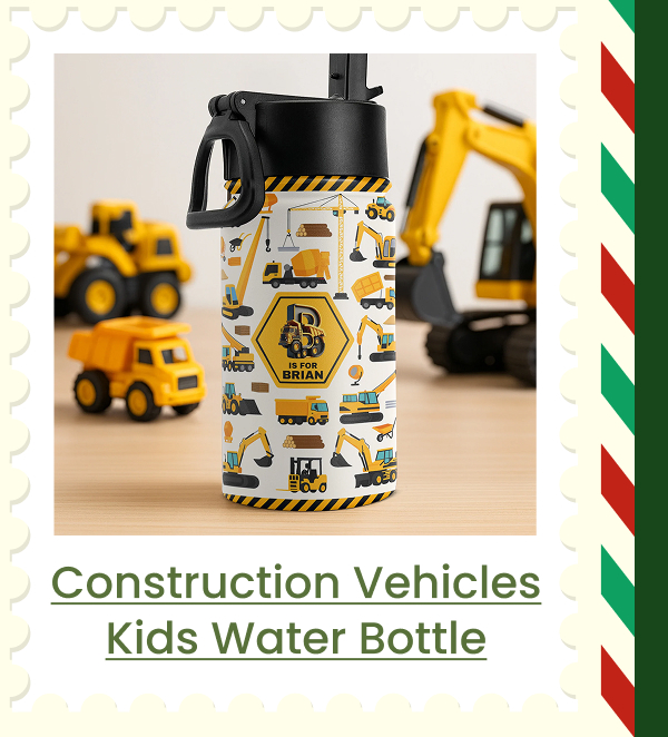Construction Vehicles Kids Water Bottle 