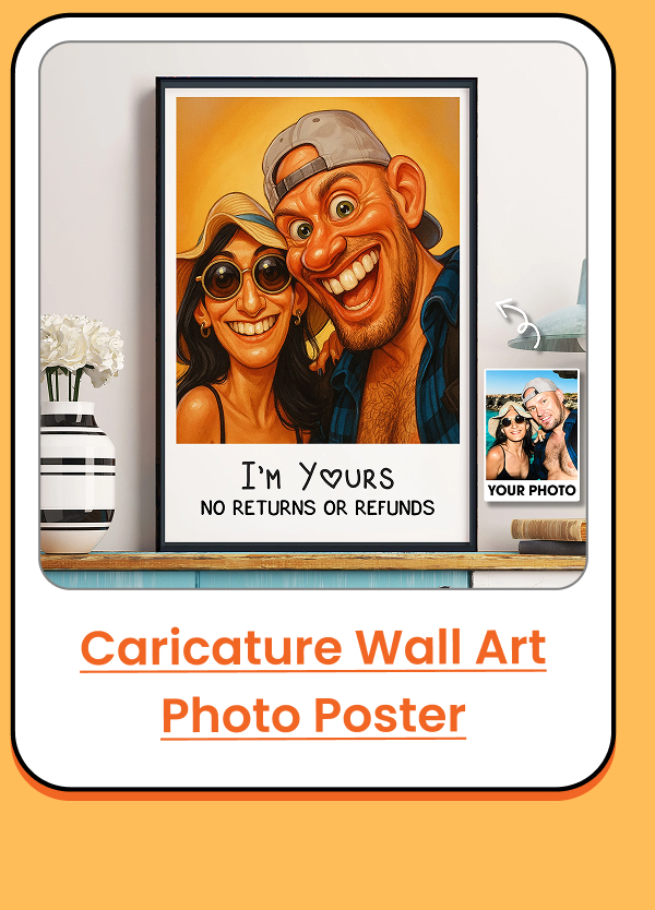 Caricature Wall Art For Funny Couples Photo Poster