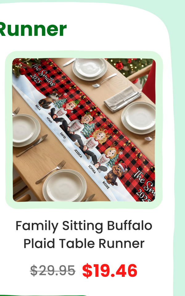 Family Sitting Festive Plant Buffalo Plaid Table Runner