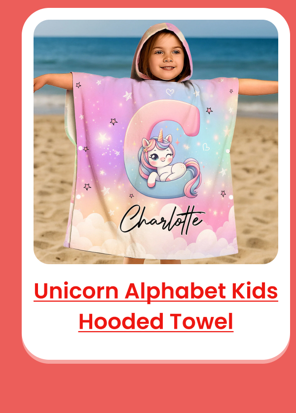 Unicorn Alphabet Kids Hooded Towel