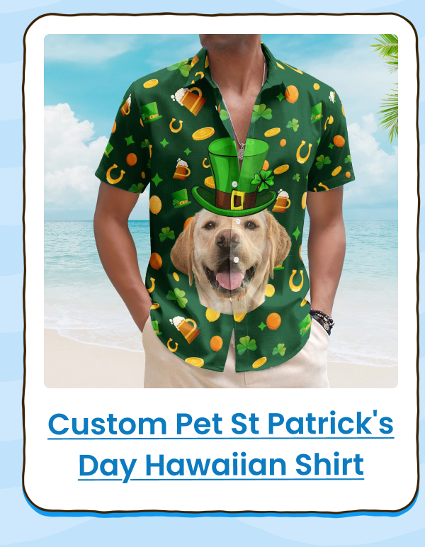 Custom Pet Face St Patrick's Day Photo Hawaiian Shirt