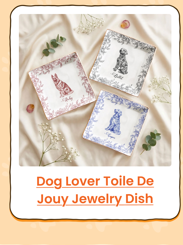 Dog Lover Gift Chinoiserie Toile De Jouy Style Jewelry Dish
