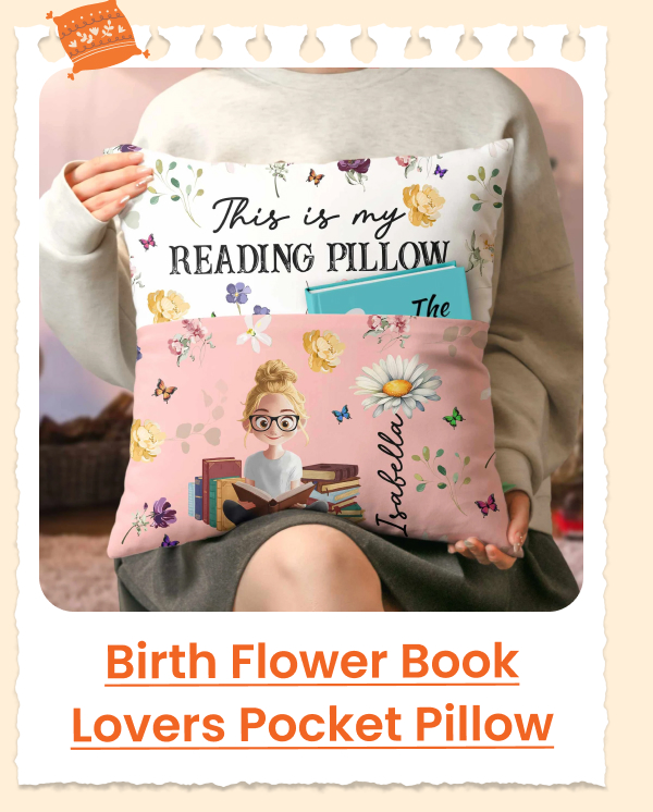 Birth Flower Book Lovers  Personalized Pocket Pillow