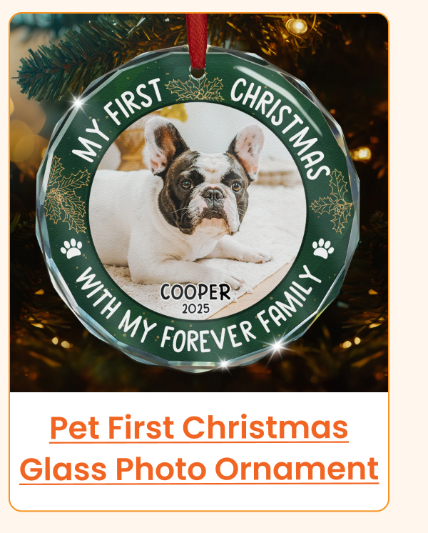 Pet First Christmas Glass Photo Ornament