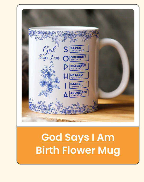 God Says I Am Birth Flower Toile De Jouy Mug