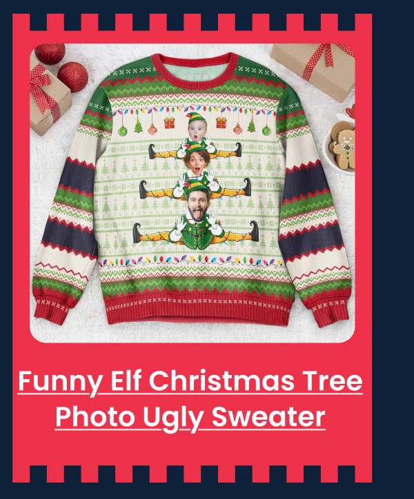 Funny Elf Christmas Tree Photo Ugly Sweater