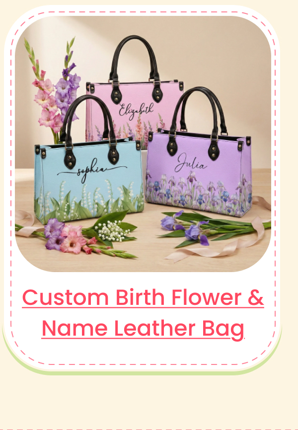 Custom Birth Flower & Name Leather Bag