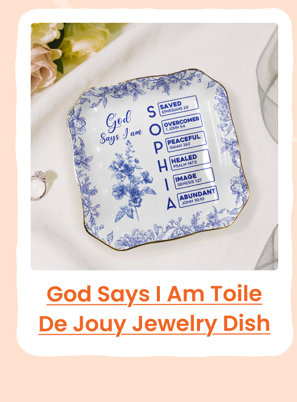 God Says I Am Toile De Jouy Jewelry Dish