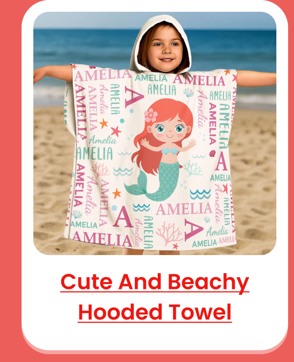 Cute And Beachy Custom Name Kids Hooded Towel