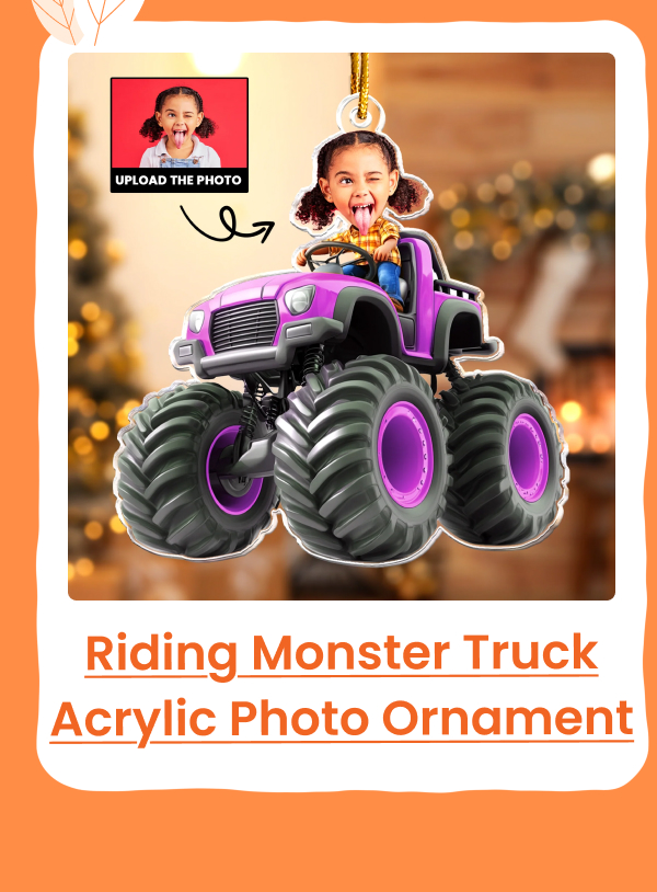 Kid Riding Monster Truck Acrylic Photo Ornament