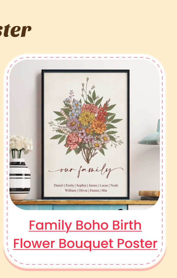 Family Boho Birth Flower Bouquet Poster
