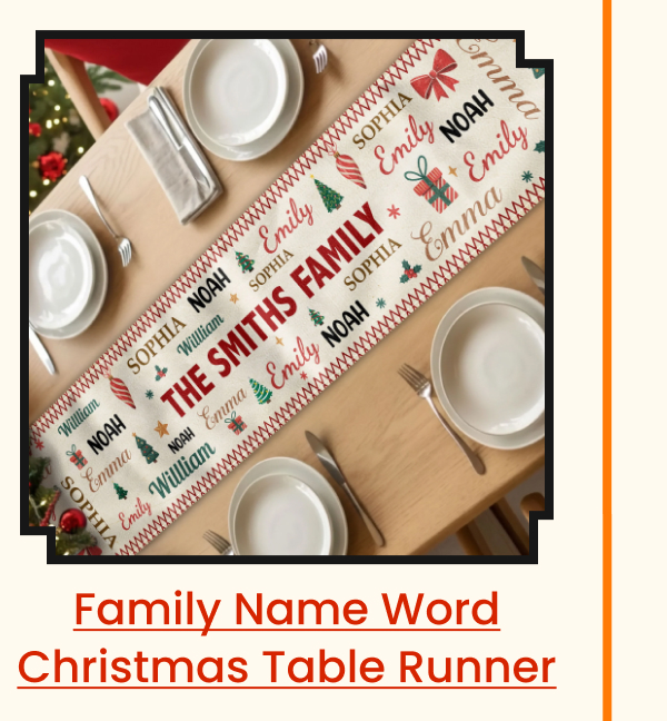 Family Name Word Christmas Theme Table Runner