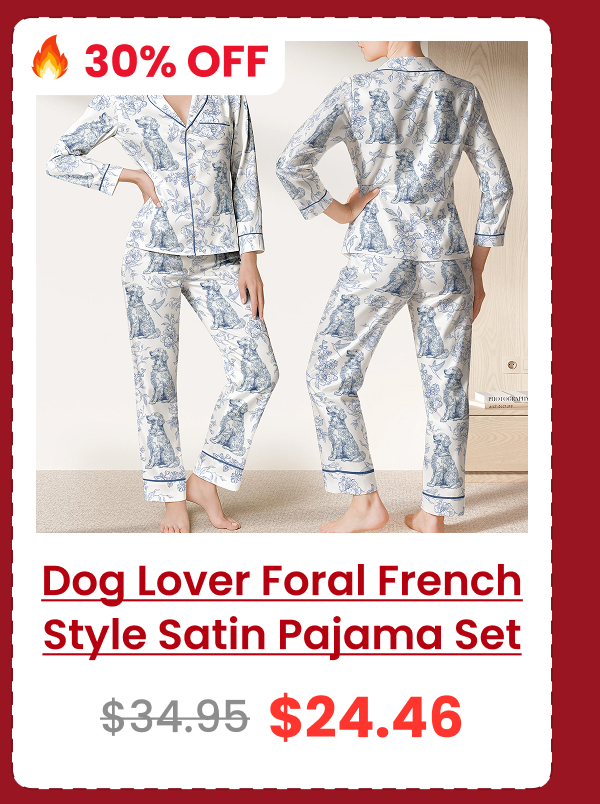 Dog Lover Toile De Jouy Foral French Style Satin Pajama Set