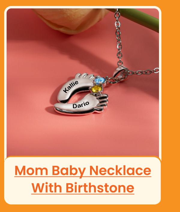 Mom Baby Feet Necklace With Birthstone