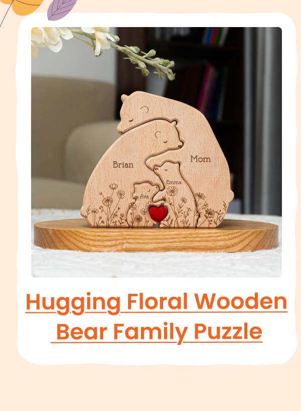Hugging Floral Version Wooden Bear Family Puzzle