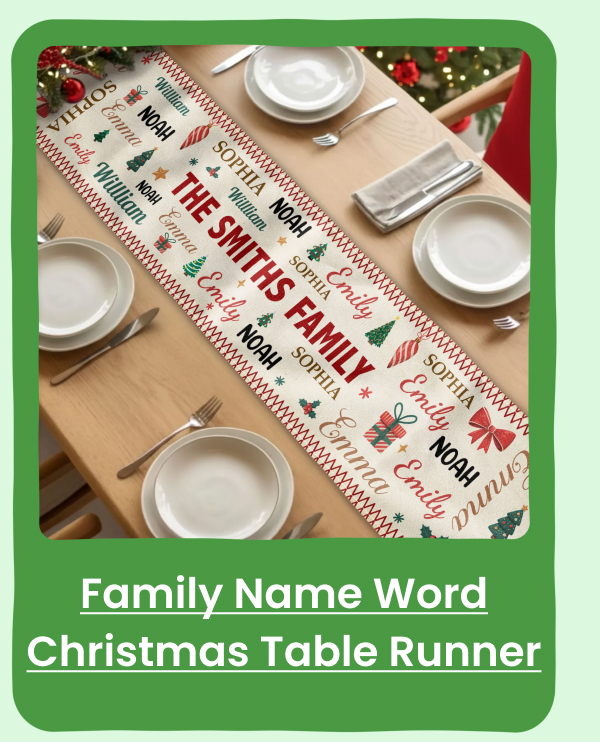 Family Name Word Christmas Theme Table Runner