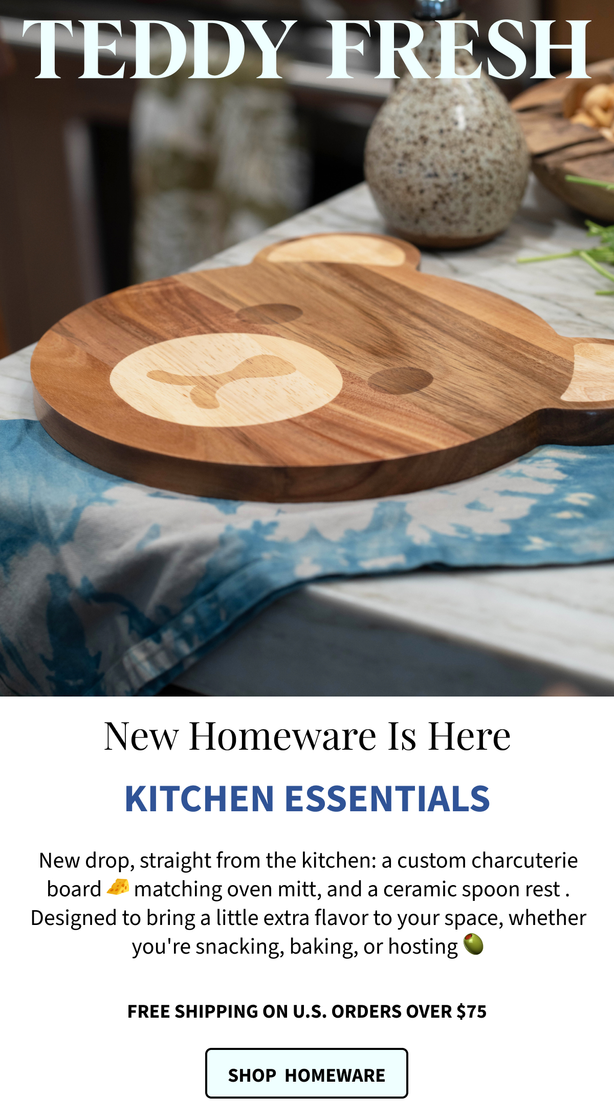 our new charcuterie board on the kitchen counter