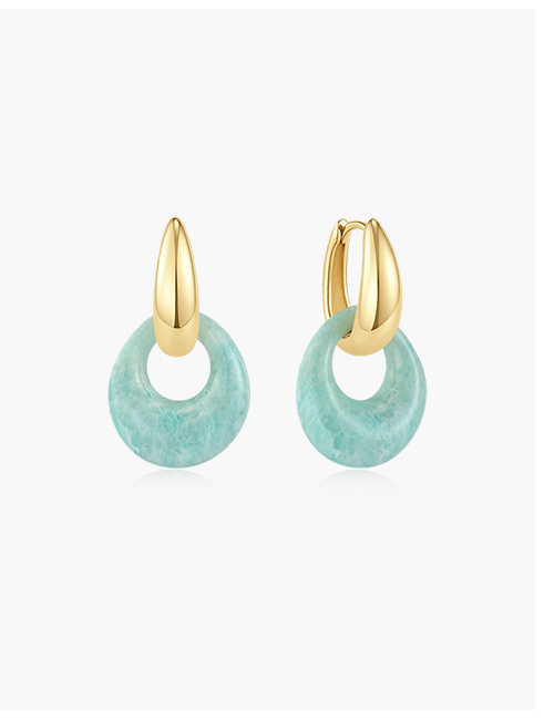 Gold Hollow Amazonite Organic Pebble Drop Earrings