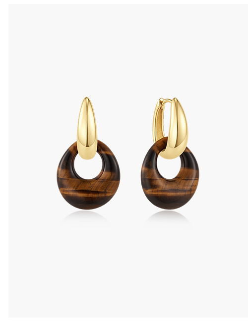Gold Hollow Tiger’s Eye Organic Pebble Drop Earrings