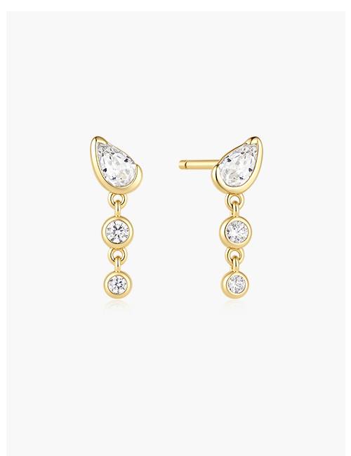 Gold Teardrop & Bezel Round Dangle Stud Earrings