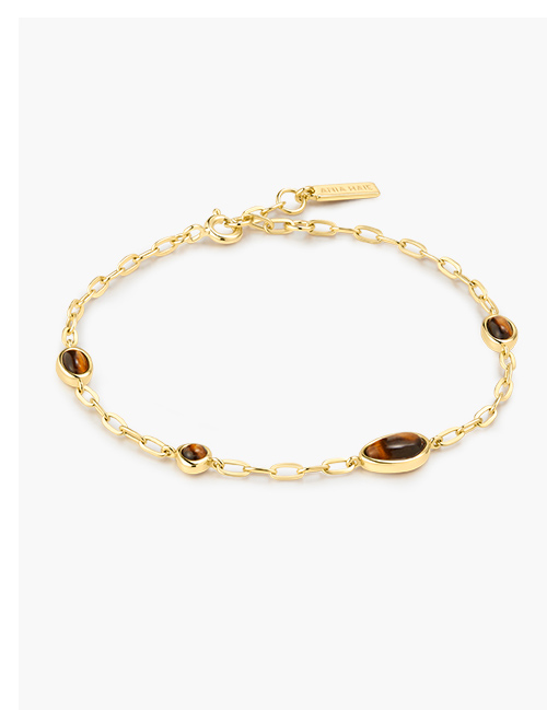 Gold Bezel Tiger’s Eye Organic Dome Pebble Station Bracelet
